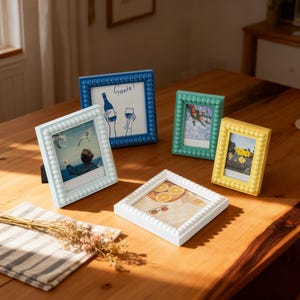 Mini Bubble Beaded Pastel Picture Frame with Retro Cute Magnetic Decor Frames for Fridge/Tabletop/Wall Display (Single/Set)