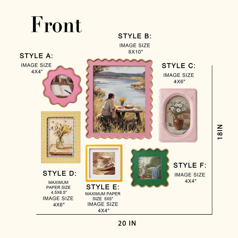 Scalloped Picture Frame Set, Colorful Wavy Gallery Wall Phoro Frames, Danish Pastel Wall Decor, Boho Preppy Maximalist Decor, Gift for Her image 3