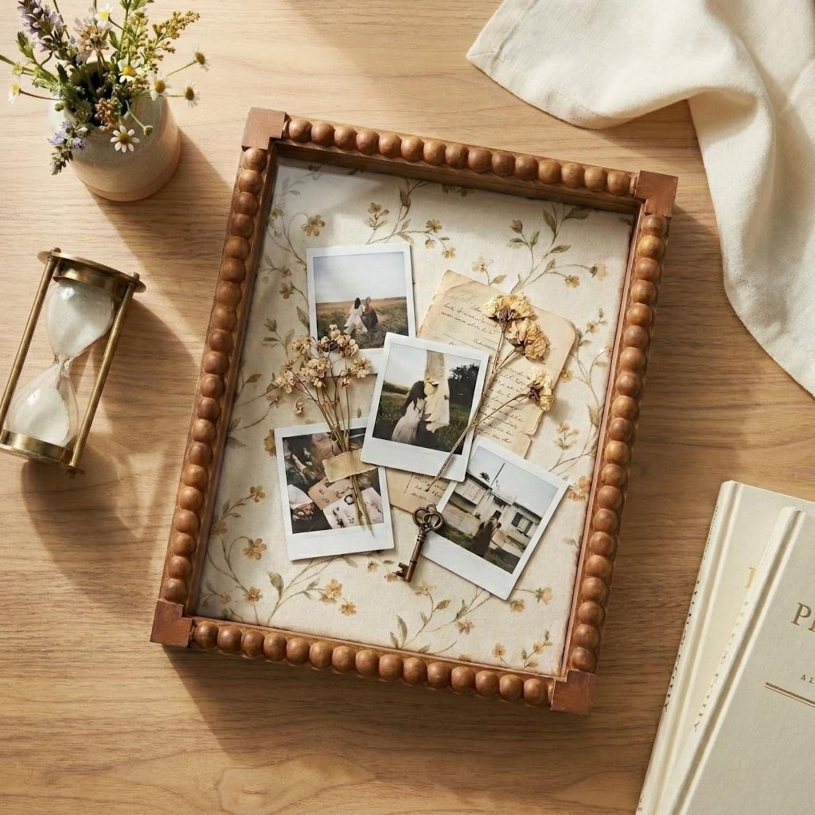 Brown Beaded Shadow Box Frame with Pin Board 11x14