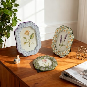 Vintage Floral Fabric Wrapped Scalloped Photo Frames, Cottagecore ...