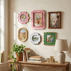 Vintage vågiga tavelramar för väggdekorationer, blandade väggkonstramar, bohemiska collagefotoramar för heminredning, unik inflyttningspresent 6-Piece Set