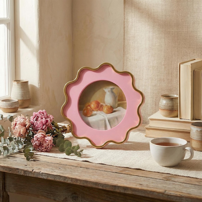 Vintage vågiga tavelramar för väggdekorationer, blandade väggkonstramar, bohemiska collagefotoramar för heminredning, unik inflyttningspresent Style C