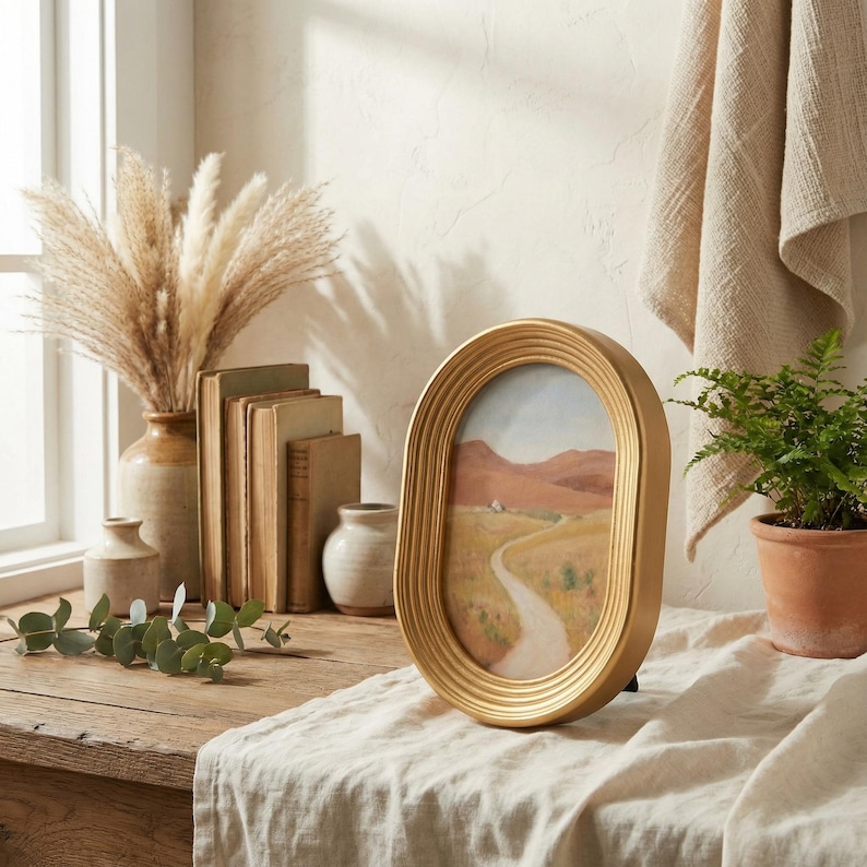 Vintage vågiga tavelramar för väggdekorationer, blandade väggkonstramar, bohemiska collagefotoramar för heminredning, unik inflyttningspresent Style F