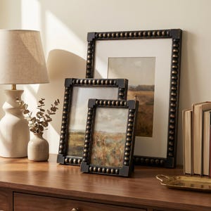 Vintage Beaded Picture Frame 4x6/5x7/8x10 with Mat - Wall & Tabletop | Modern Farmhouse Gallery Wall Decor (Single/Set), Gift for Her