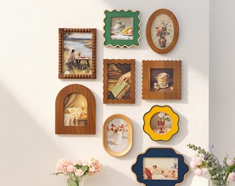 Gallery Wall Frames, Retro-inspired Mixed Wood Colorful Picture Frames,Boho Cottage Photo Display,Individual or Full Set