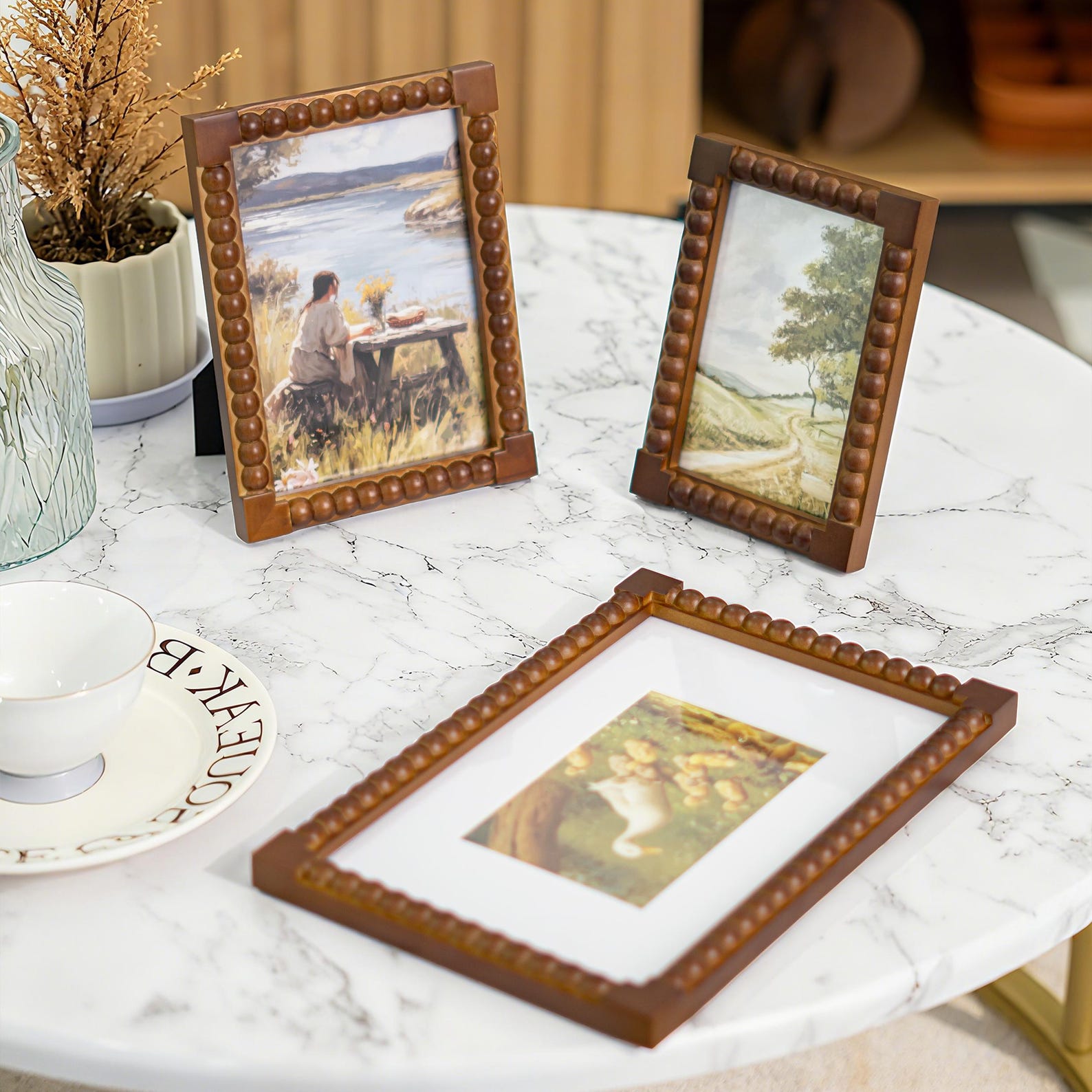 Classic Vintage Bubble Bead Wood picture Frame — Ornate Picture Frames for Wall/Tabletop/Gallery Living Room Display (Single/Set) - Style B-4x6in w/ mat