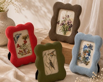Golvende fluwelen fotolijsten, kleurrijke boho vintage fotolijsten voor rustiek huisdecor (klaar voor bureau en muur), 4 x 6/5 x 7, Cosy Home-cadeau