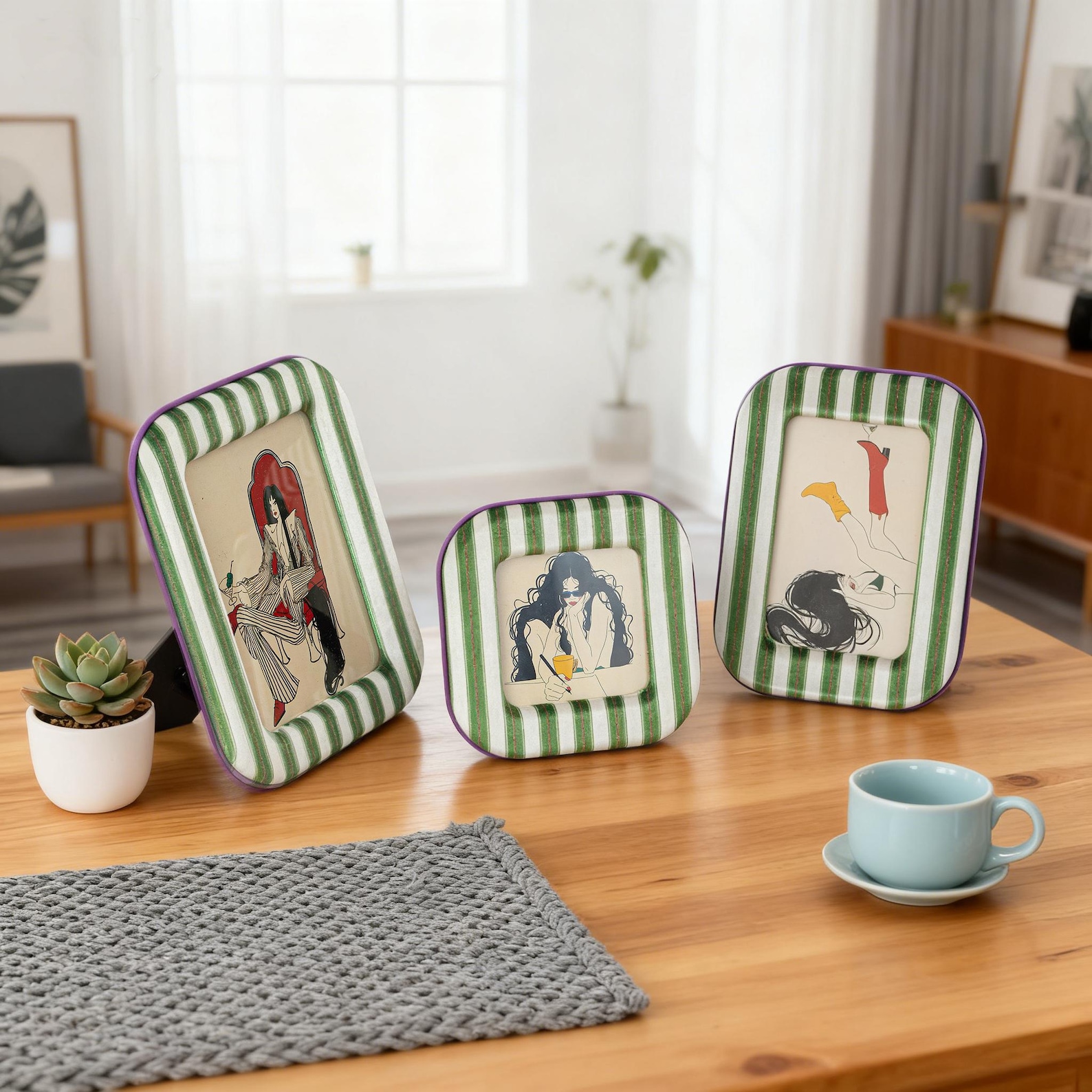 Striped Velvet Picture Frame Set, Gallery Wall Collage Photo Frames ...