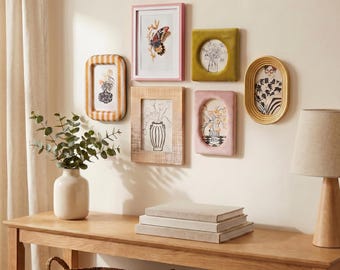Fabric & Velvet Picture Frame Set - Multiple Sizes (4x4/4x6/5x7) Soft Retro Tabletop Decor Frame for Home Living Room (Single/Set)
