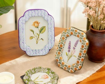 Vintage Floral Fabric Wrapped Scalloped Photo Frames, Cottagecore Tabletop Frames, Soft Velvet Frames, 4x4/4x6/5x7, Boho Home Gift
