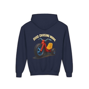 Youth Hoodie with Retro Tricycle Design, Kids Sweatshirt, Perfect Gift for Boys and Girls, Birthday Gift, Cozy Casual Wear