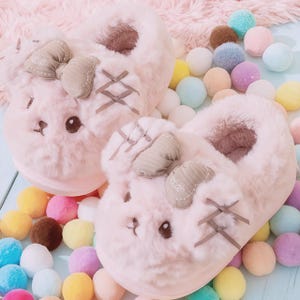 Adorable Puppy Dog Slippers, Plush Animal Booties with Bow, Non-Slip Gripper Sole, Cozy House Shoes for Kids, Women and Adults