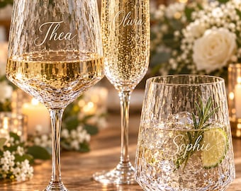 Personalised Diamond Pattern Wine and Champagne Glasses,  Wedding Party Drinkware
