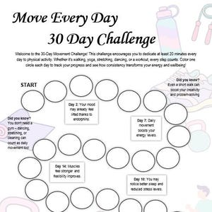 30 Day Movement Challenge Printable | 20 Minutes a Day Habit Tracker | Exercise Path PDF | Fitness Challenge | Digital Download