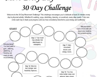 30 Day Fitness Challenge Printable: Habit Tracker, Exercise Path (Digital Download)