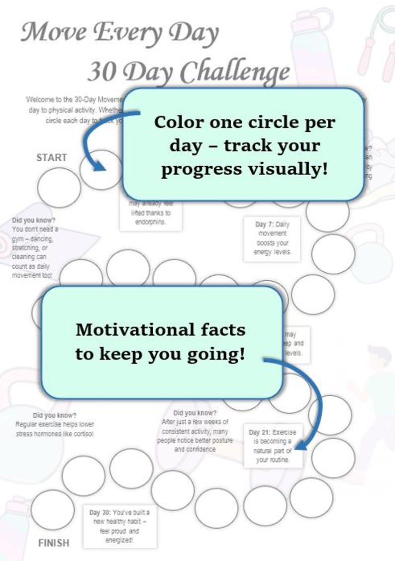 30 Day Fitness Challenge Printable: Habit Tracker, Exercise Path ...