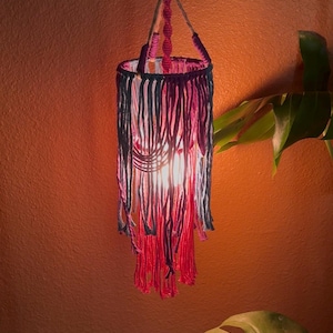 Colorful Macrame Chandelier: Boho Fiber Art Light Fixture