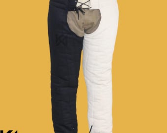 Medieval Black and White Padded Pants – Gambeson Leg Armor for LARP, Reenactment & Renaissance Fairs
