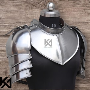 Ensemble d'épaulettes et d'escarpins médiévaux pour femmes – Armure de chevalier en acier de calibre 18 pour le cou et les épaules | Cadeau parfait pour une reconstitution de cosplay GN d'Halloween