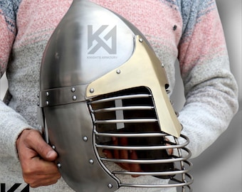 Casco nasal SCA – Réplica de casco de caballero normando medieval / Armadura de combate de acero de calibre 14 para recreación histórica, LARP, HMB y cosplay.
