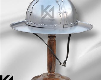 Gepolijst stalen ketelhoedhelm: SCA LARP Knight Armor