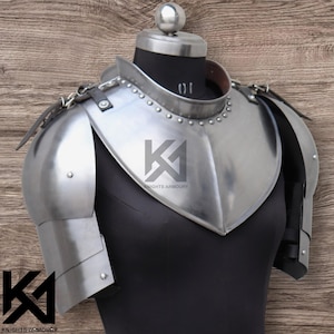 Ensemble d'armures médiévales - Gorgerin et épaulettes, protection du cou, des épaules et des bras de chevalier en acier de calibre 18 pour GN, cosplay, reconstitutions historiques et scène
