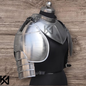 Ensemble d'armures de chevalier médiéval - Gorgerin, épaulettes et brassards en acier de calibre 18 pour GN, scène, cosplay, reconstitution et combat
