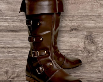 Wikinger & Piraten Stil Lederstiefel - Mittelalterliches Renaissance Schuhwerk für LARP, SCA, HMB, Cosplay, Theater, Reenactment und Halloween