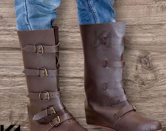 Wikinger & Piraten Lederstiefel - Mittelalterliches Renaissance Schuhwerk für LARP, Cosplay, SCA Gothic, Reenactment, Theater und Halloween Events