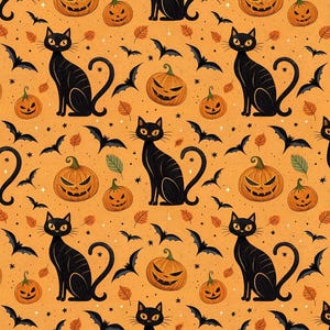 Pumpkin Black Cats-patroon puur katoen - 1/2 Yard - 55 inch breed - zachte katoenen stof