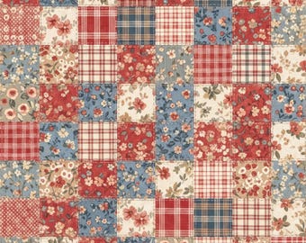 Seamless Vintage Floral Gingham Patchwork Pattern Pure Cotton Fabric-By 1/2 Yard-55inches Wide-Soft Cotton Fabic