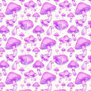 Purple Neon Mushroom Pattern Pure Cotton Fabric-By 1/2 Yard-55inches Wide-Soft Cotton Fabic