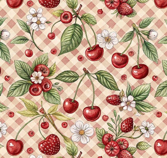 Coquette Cherry Pattern Pure Cotton Fabric-By 1/2 Yard-55inches Wide-Soft Cotton Fabic