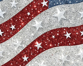 Glam July 4th Wavy Flag Print 1/2 Yard-55inches Wide-Soft Cotton Fabic