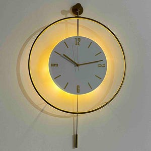 Scandinavian Gold Wall Clock Large 50x75cm | Modern Decorative Silent Quartz Metal LED Light Clock for Living Room Office