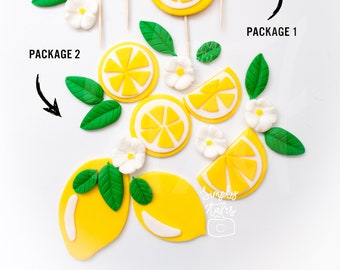 Lemon edible cake topper, Tropical party, Summer celebration, fondant cake decorations, fresh fruits, summer cake toppers