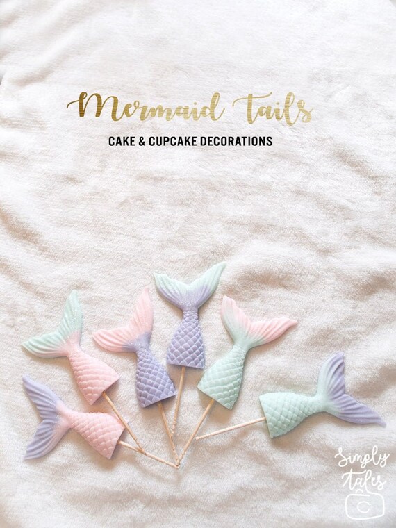 16 HANDMADE EDIBLE SEA LIFE STARFISH MERMAID TAILS CUPCAKE TOPPERS FONDANT