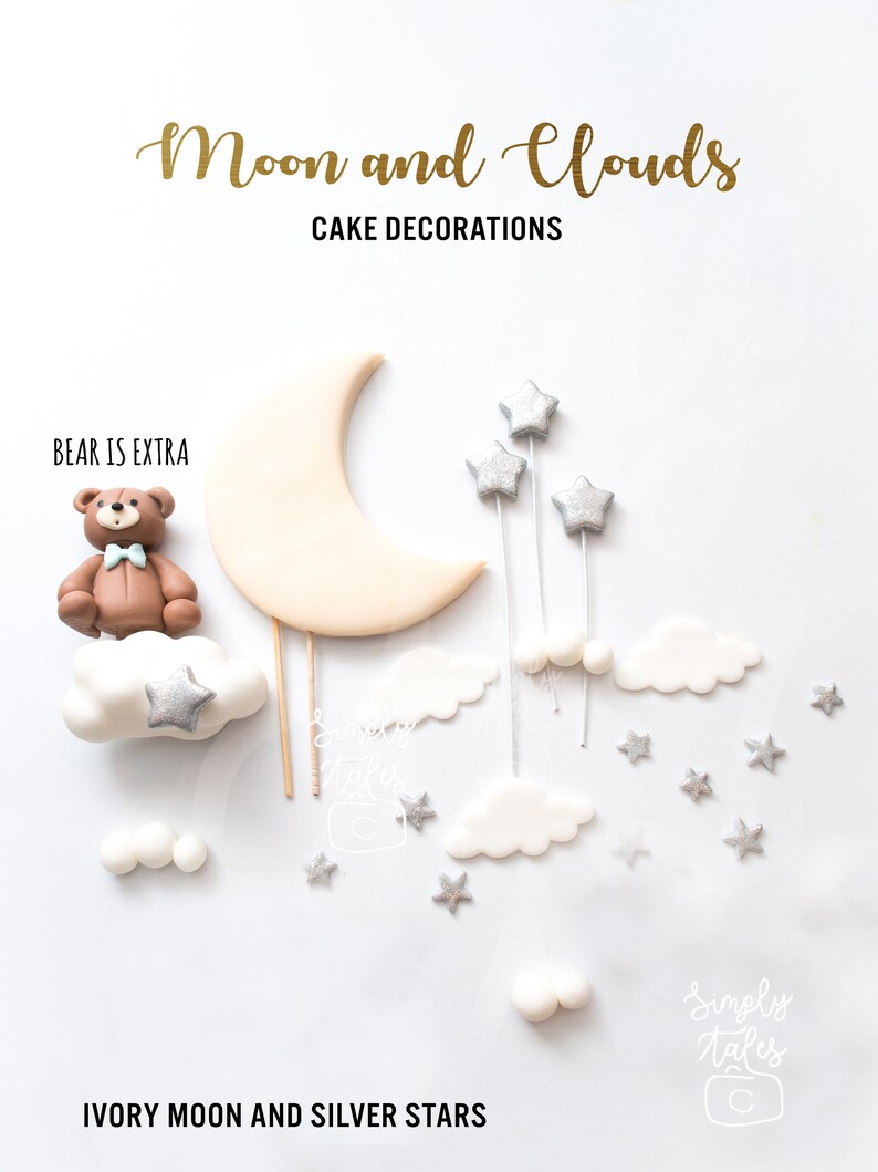 1 Set Twinkling Moon and Stars Cake Toppers Baby Shower Girl Etsy