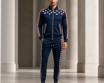 Men’s Patriotic Tracksuit, USA Flag Track Jacket, 4th of July Outfit, American Sportswear Set