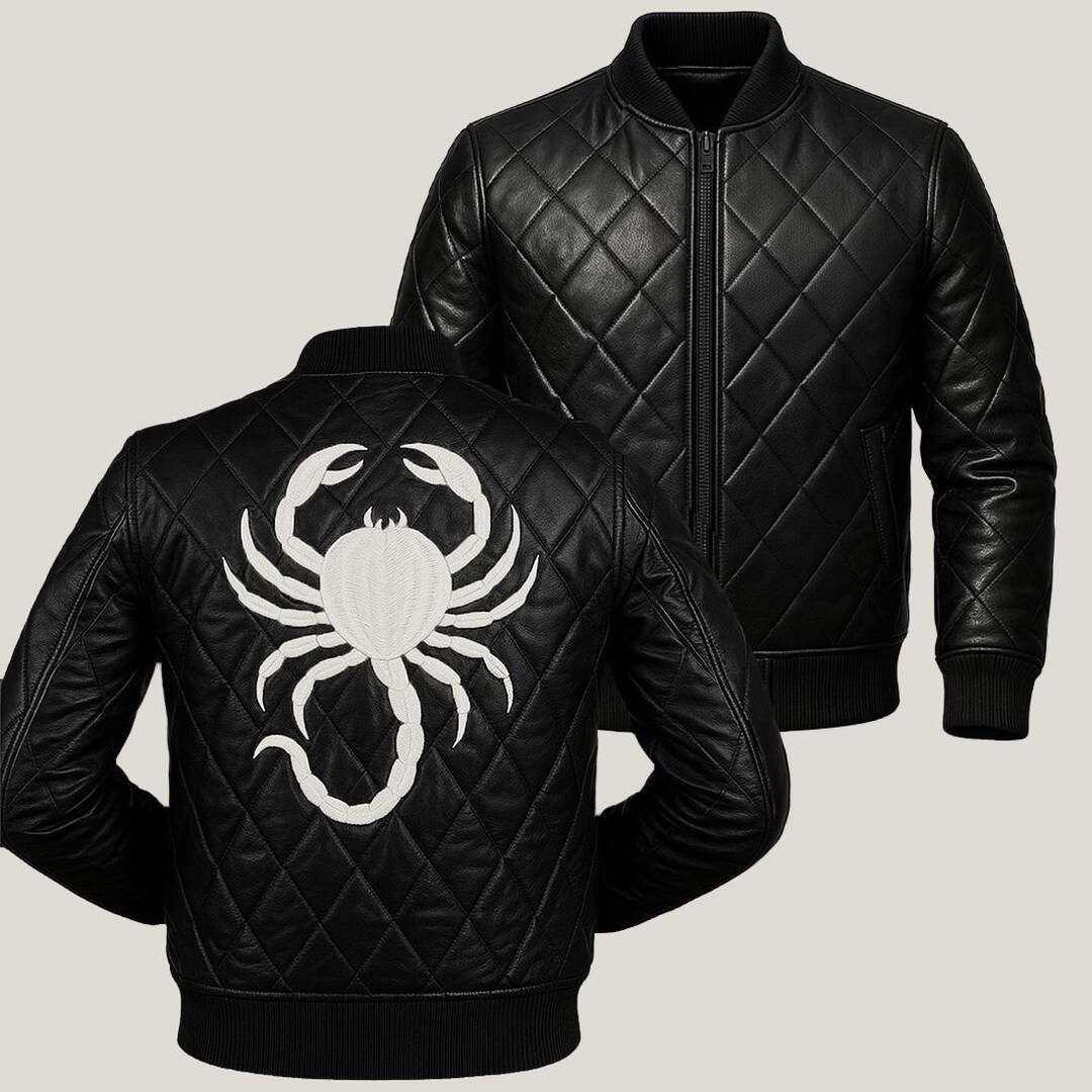 Black Leather Scorpion Jacket, Men's Quilted Gothic Outfit, Spooky