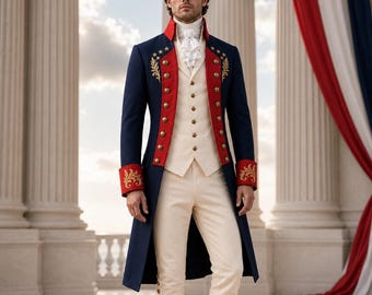 Men's Revolutionary War Uniform, Colonial Military Coat, Patriotic Parade Outfit, Historical Reenactment Costume, Independence Day Suit