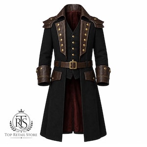 Gotisch piratenkapiteinjack | Dramatische militaire officiersjas heren | Renaissance-overjas | Zwarte Steampunk Privateer Commander-jas