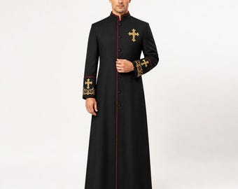 Roman Catholic Priest Cassock Robe | Black Clergy Vestment | Embroidered Church Robe | Custom Liturgical Cassock Men