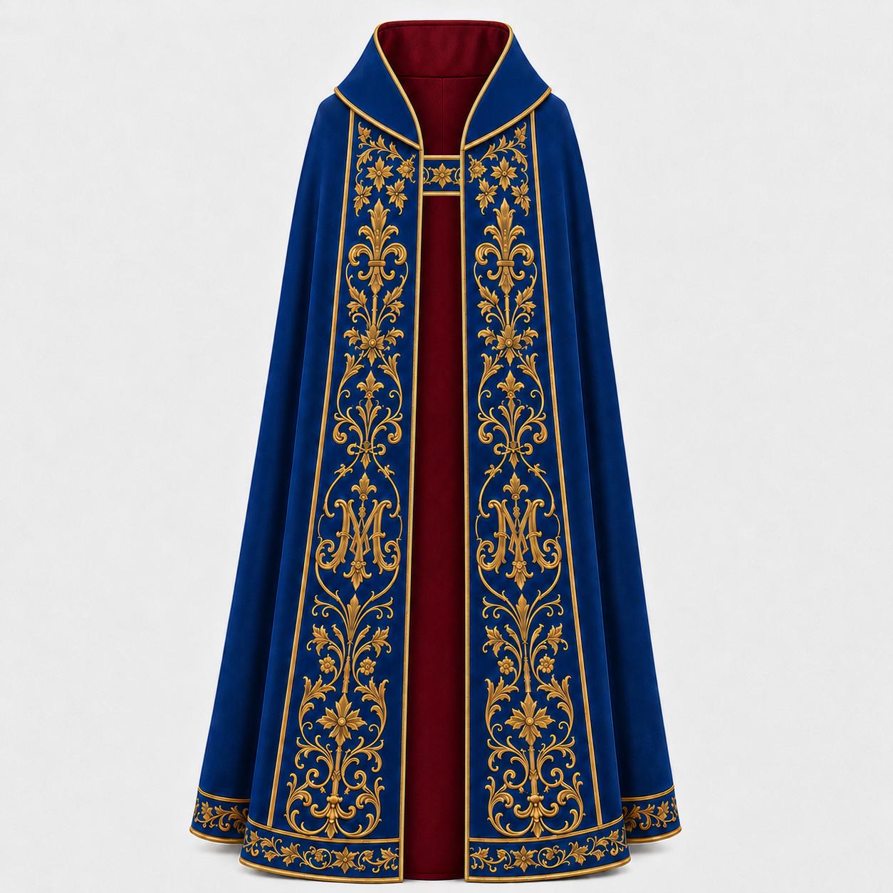 Blue Marian Catholic Cope Vestment, Gold Embroidered Priest Cope Cloak ...