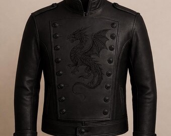 Handmade Embroidered Dragon Jacket, Gothic Cosplay Fantasy Costume