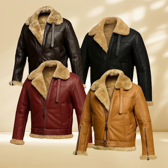 Genuine Sheep Leather Fashion Jacket, RAF Sherpa Coat, Men's Bomber Jacket, B3 Vintage Winter Coat, Aviator Handmade Fur Coat