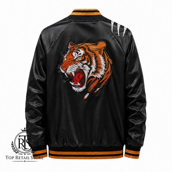 Men's Tiger Sukajan Jacket, Black Japanese Souvenir Bomber
