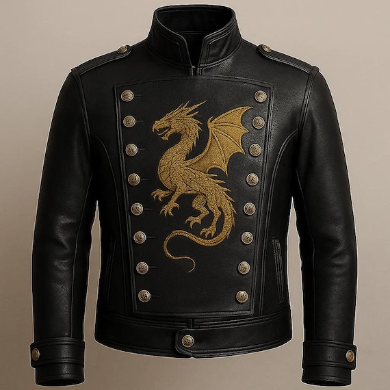Handmade Embroidered Dragon Jacket, Gothic Cosplay Fantasy Costume