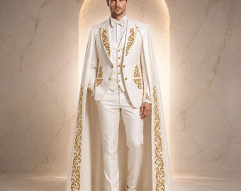 Men’s Embroidered Wedding Cape Tuxedo: Groom Reception Suit