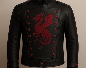 Handmade Embroidered Dragon Jacket, Gothic Cosplay Fantasy Costume